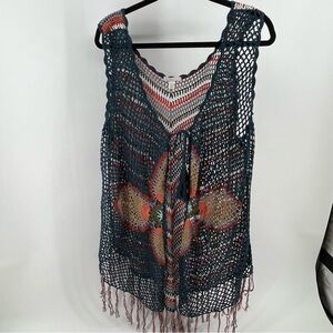 EST 1946 Boho Hippie Festival Crochet Vest Cardigan Tassle 22/24W